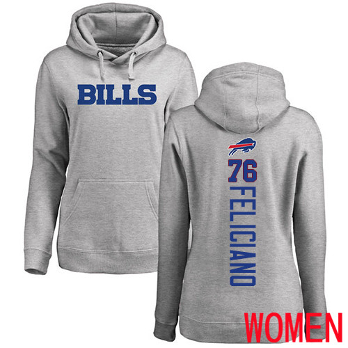 NFL Women Buffalo Bills #76 Jon Feliciano Ash Backer Pullover Hoodie Sweatshirt->women nfl jersey->Women Jersey